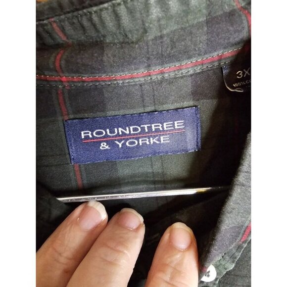 Roundtree & Yorke Shirt Men's 3XT Red,Green Plaid Long Sleeve Button Down - Picture 2 of 12